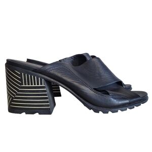 Sorel Nadia Mule Black Leather Chunky Geometric Block Heel Sandals Wmn 10 Casual